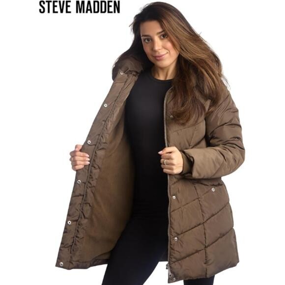 Womens Long Puffer Coat - Heavyweight Insulated Fall Winter - Picture 5 of 7